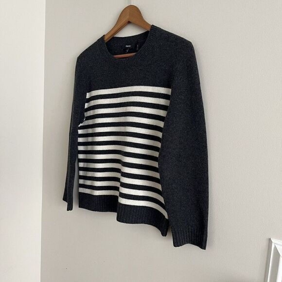 NWT Theory Shrunken ST Felted Wool Cashmere Crew Neck Sweater L Pullover Stripe - Picture 9 of 13